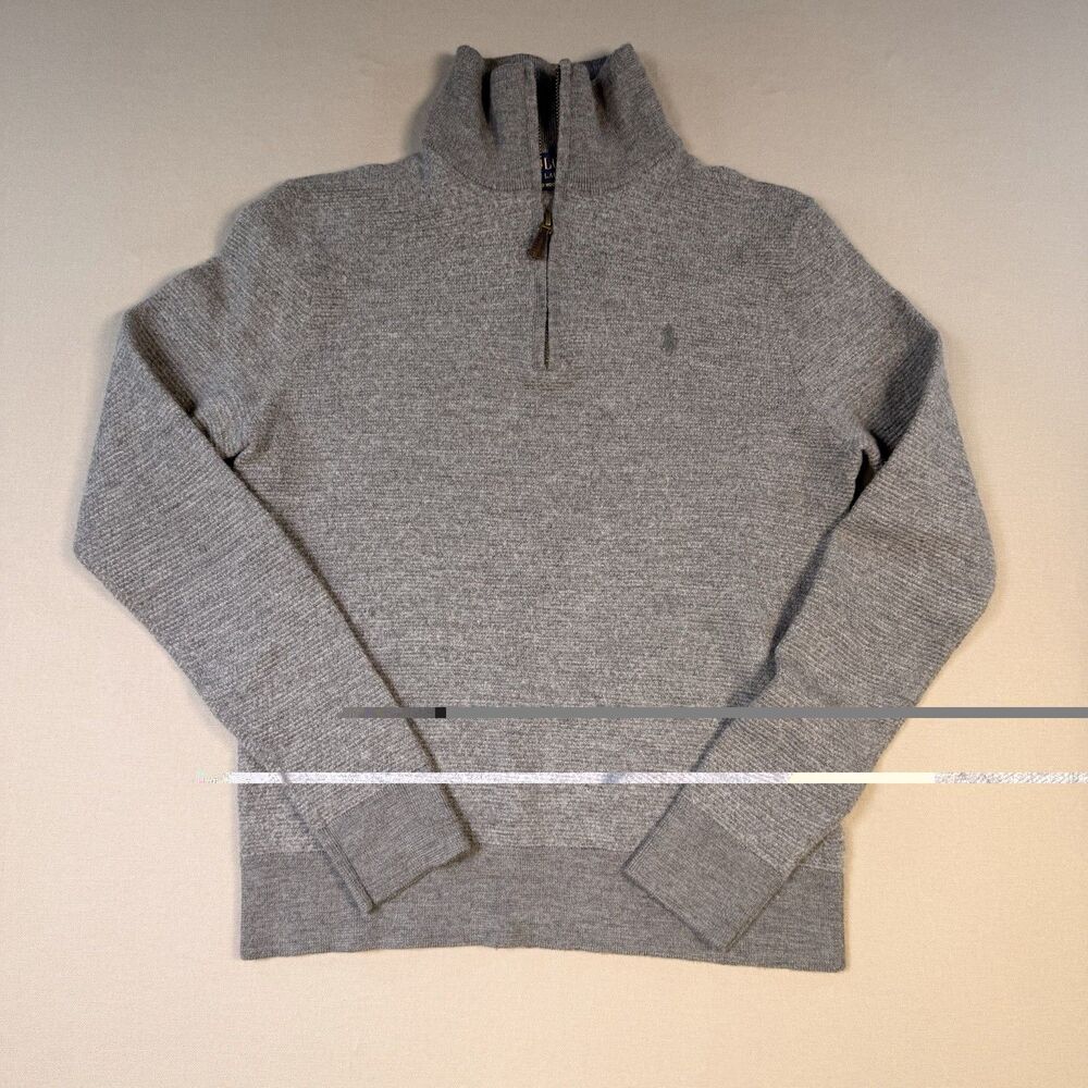 Polo Ralph Lauren Men’s 100% Merino Wool Grey Quarter Zip Sweater Size Large
